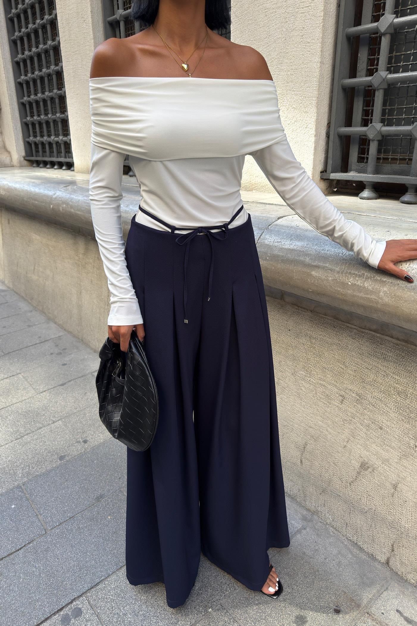 Bel Bağlama Detaylı Pileli Salaş Pantolon 0084 R9-G-K5