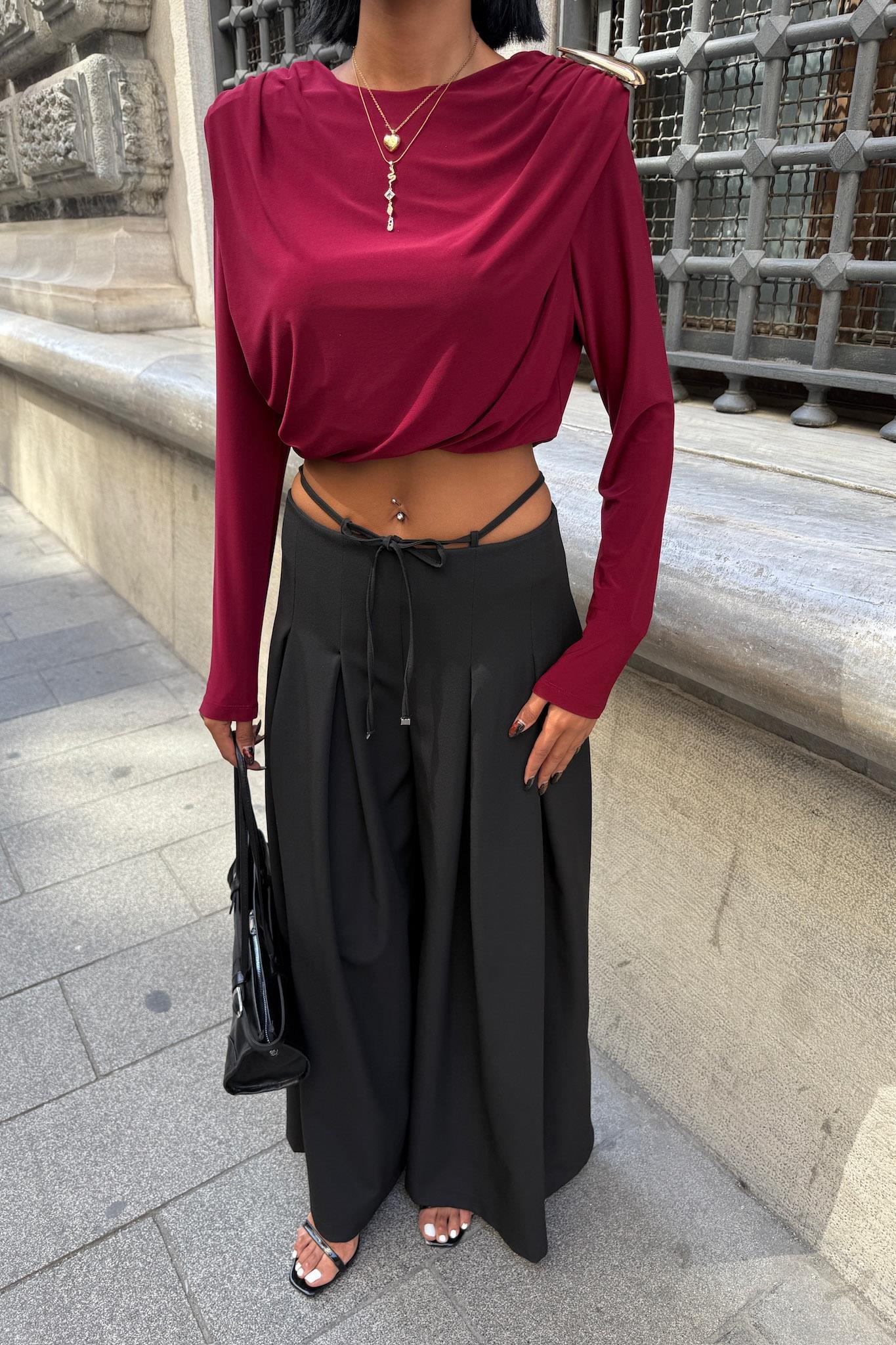 Bel Bağlama Detaylı Pileli Salaş Pantolon 0084 R9-G-K5