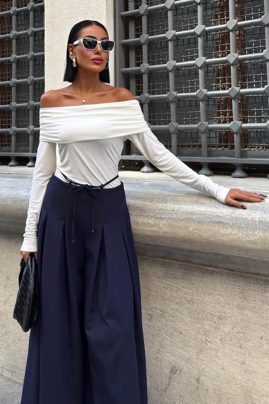 Bel Bağlama Detaylı Pileli Salaş Pantolon 0084 R9-G-K5