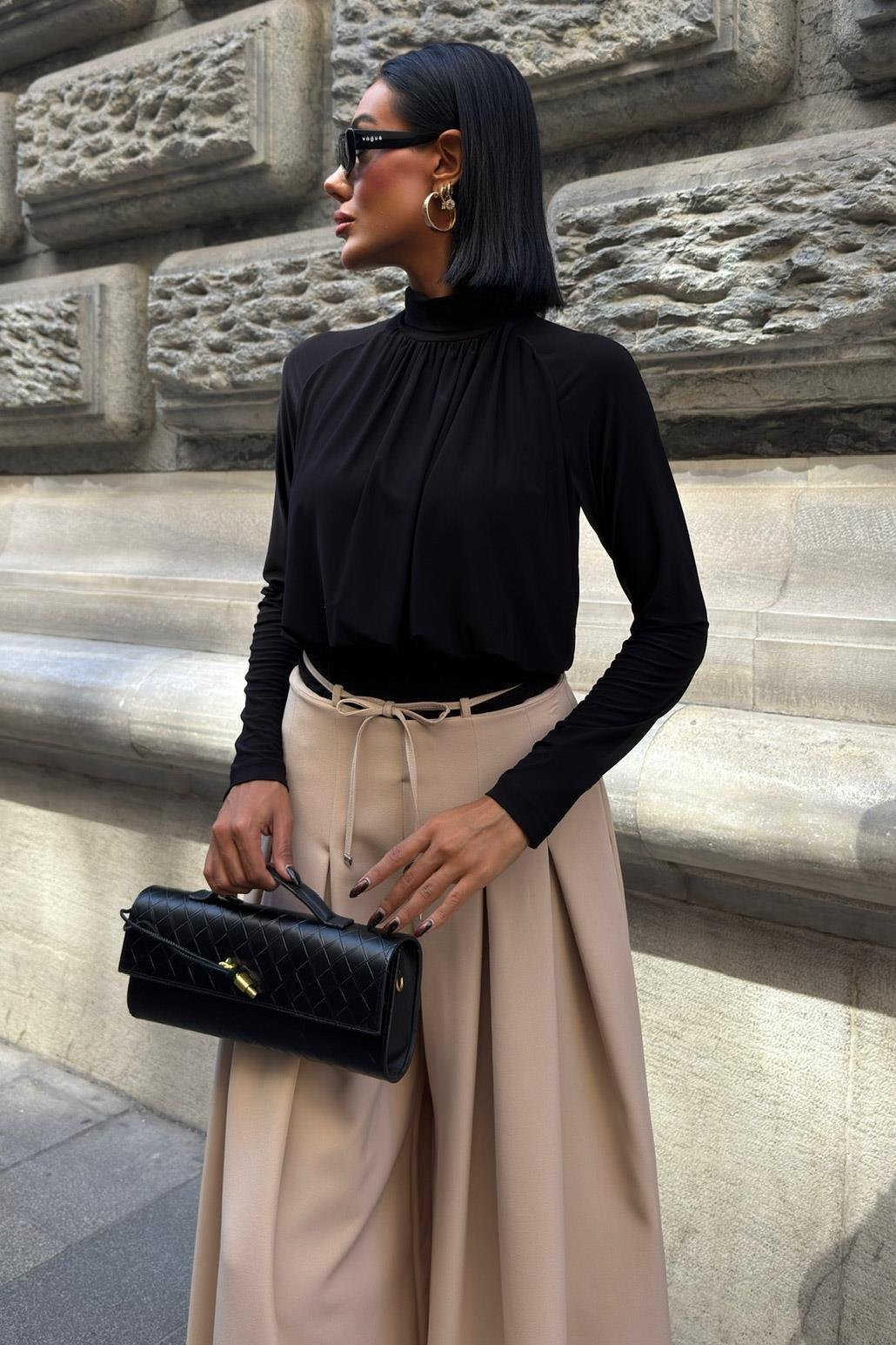 Bel Bağlama Detaylı Pileli Salaş Pantolon 0084 R9-G-K5