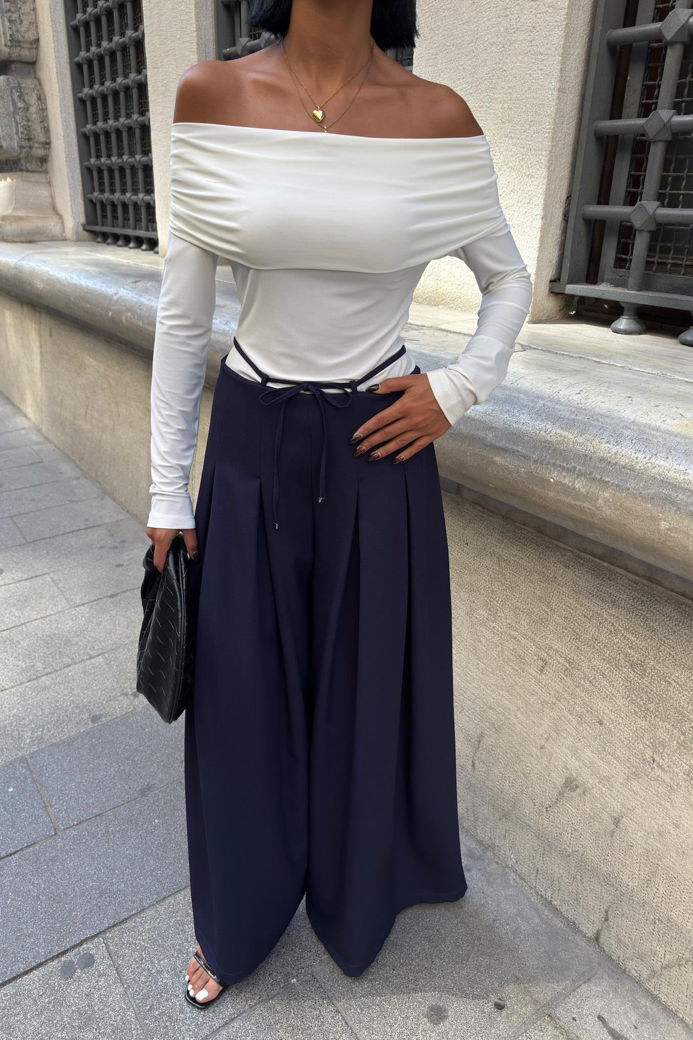 Bel Bağlama Detaylı Pileli Salaş Pantolon 0084 R9-G-K5