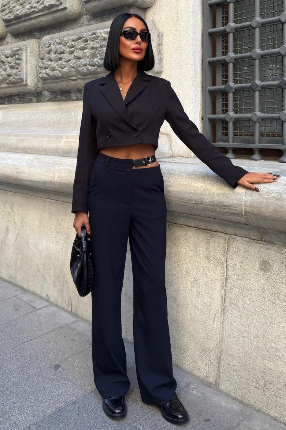 Beli Kemer Detaylı Kumaş Pantolon 0086