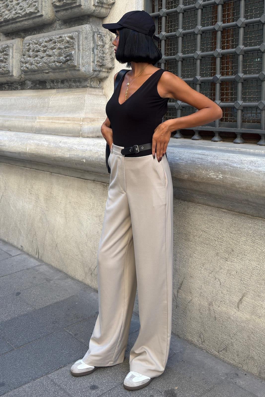 Beli Kemer Detaylı Kumaş Pantolon 0086