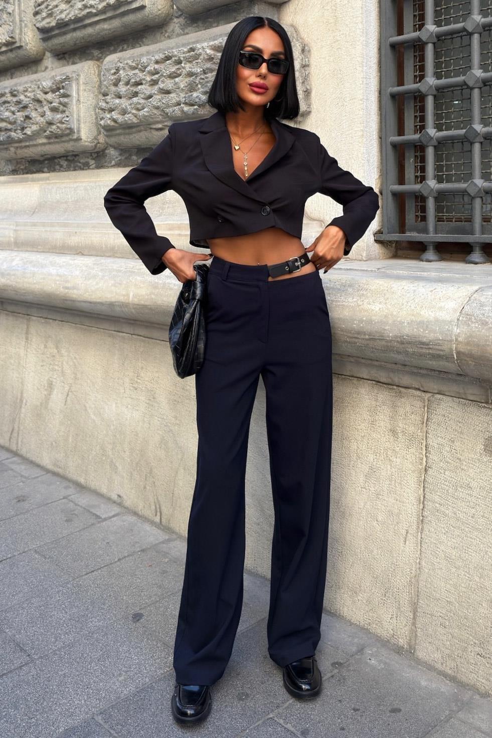 Beli Kemer Detaylı Kumaş Pantolon 0086