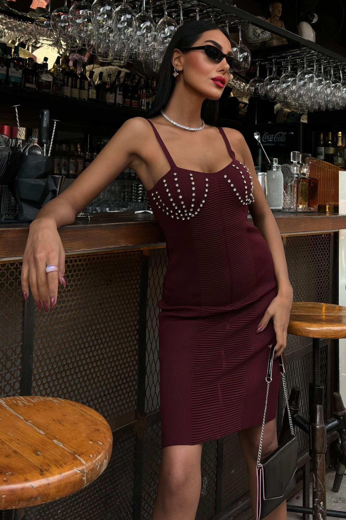 Belina Taş Detaylıı Mini Elbise 2804 R2-H-K2