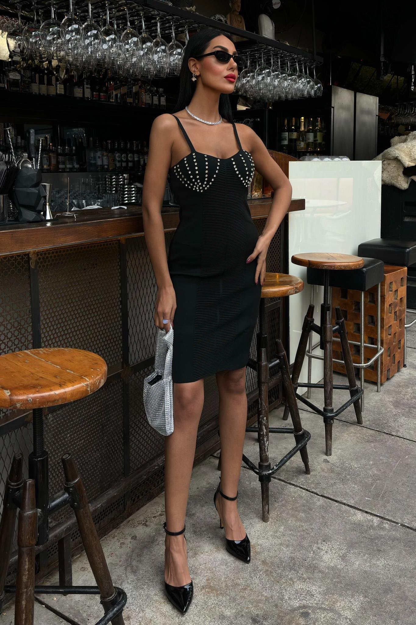 Belina Taş Detaylıı Mini Elbise 2804 R2-H-K2