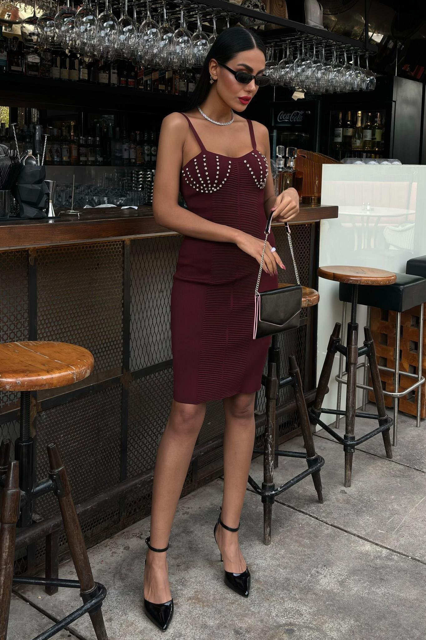 Belina Taş Detaylıı Mini Elbise 2804 R2-H-K2