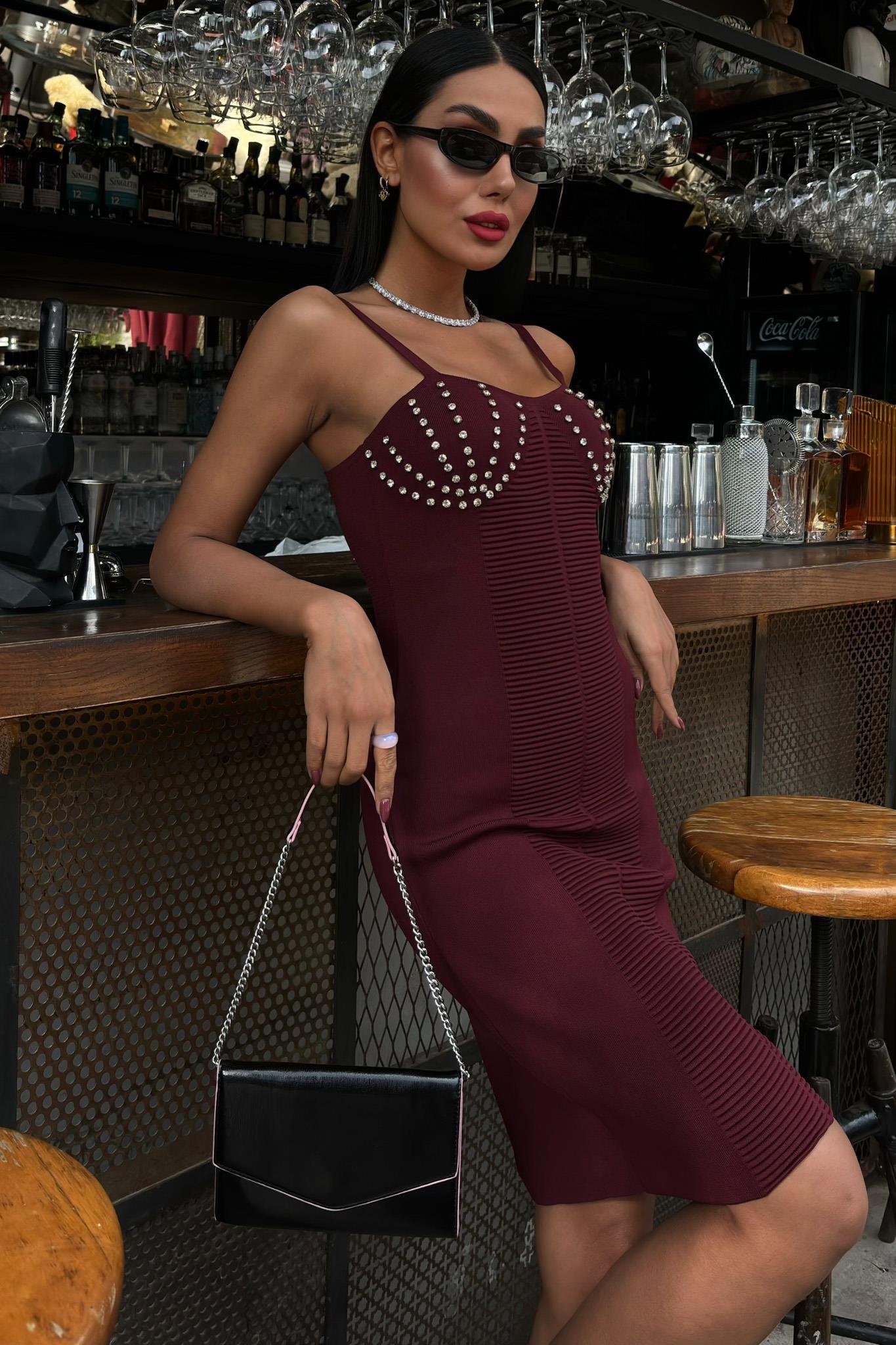 Belina Taş Detaylıı Mini Elbise 2804 R2-H-K2