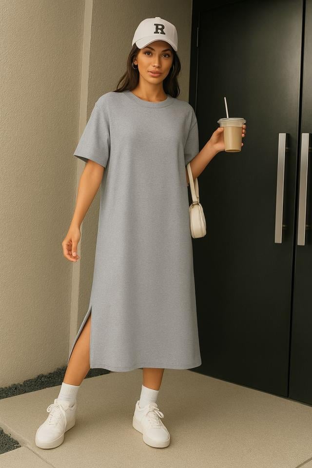 Bisiklet Yaka Yurtmaçlı Süprem Kumaş Elbise