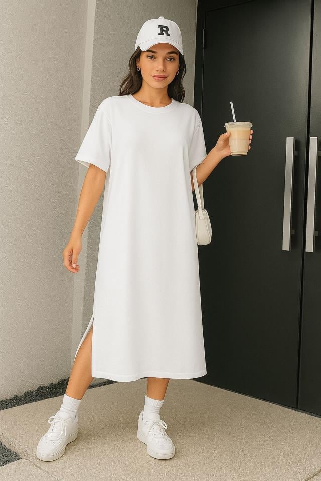 Bisiklet Yaka Yurtmaçlı Süprem Kumaş Elbise