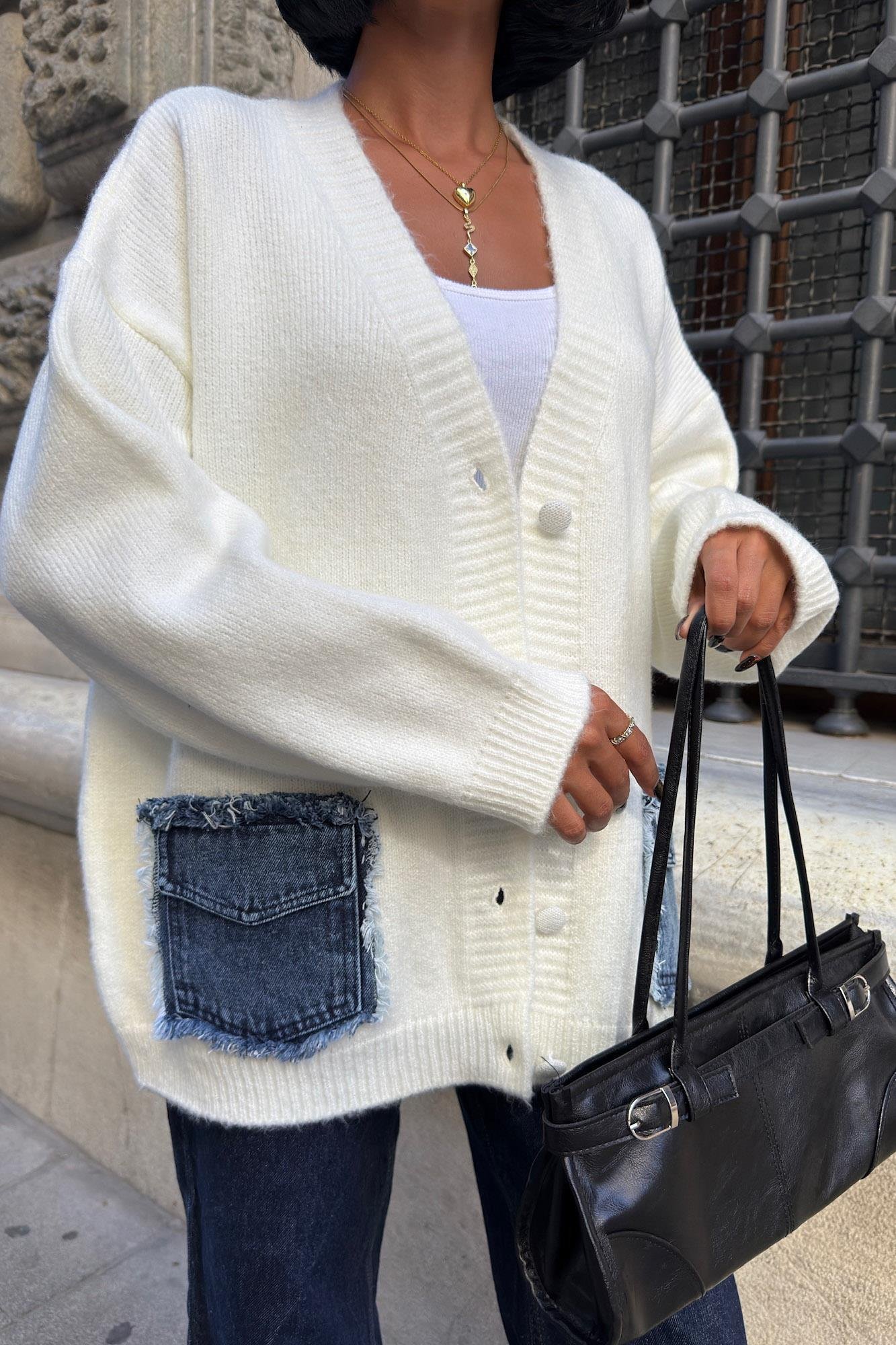 Blanc Denim Detaylı Triko Hırka 5187 R4-H-K2