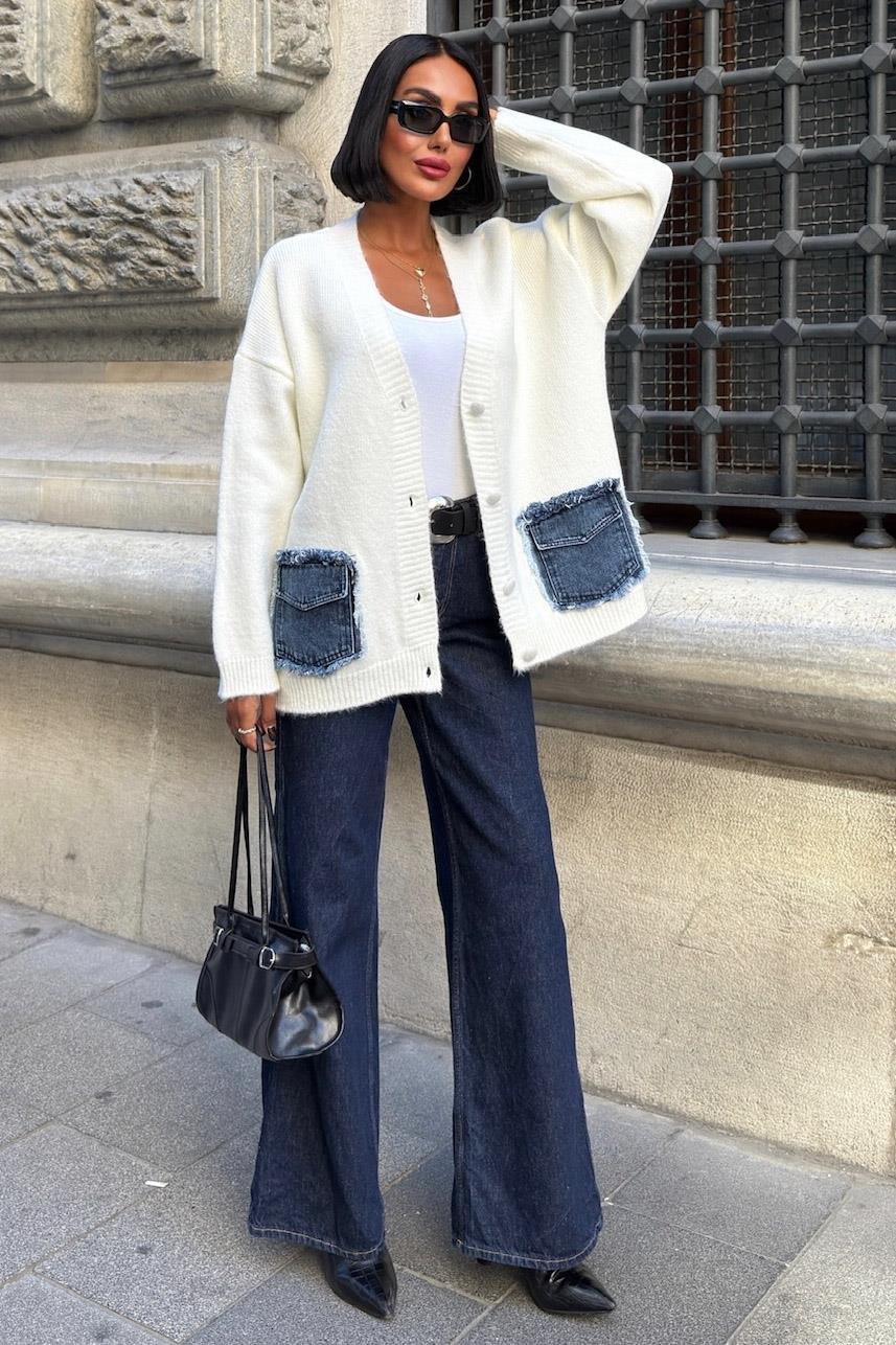 Blanc Denim Detaylı Triko Hırka 5187 R4-H-K2