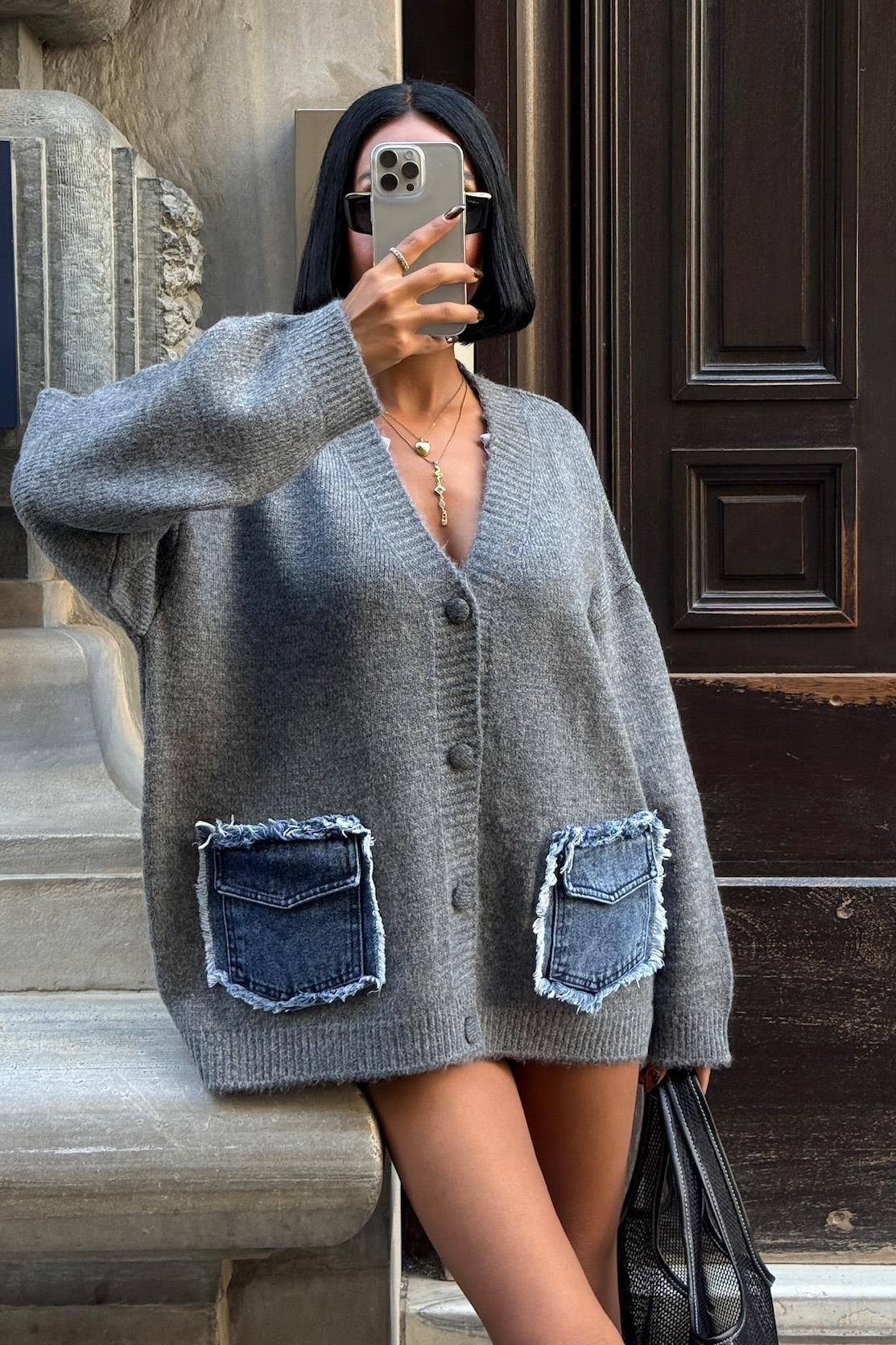 Blanc Denim Detaylı Triko Hırka 5187 R4-H-K2