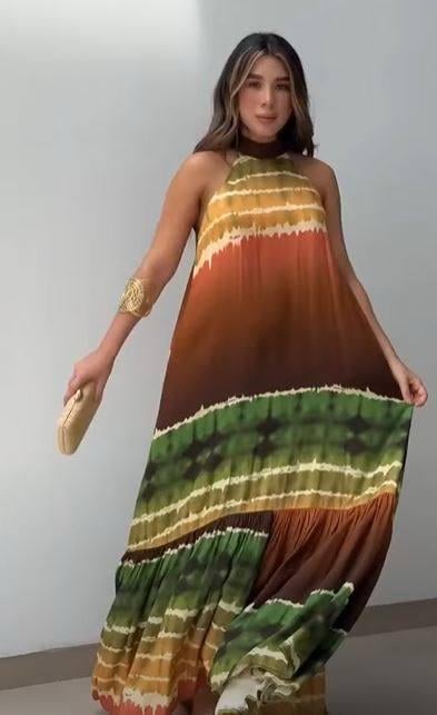 Boyundan Bağlamalı Micro Kumaş Digital Baskı Elbise