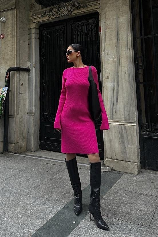 Brigita Sırt Dekolteli Triko Elbise 2532-01 R2-C-K4