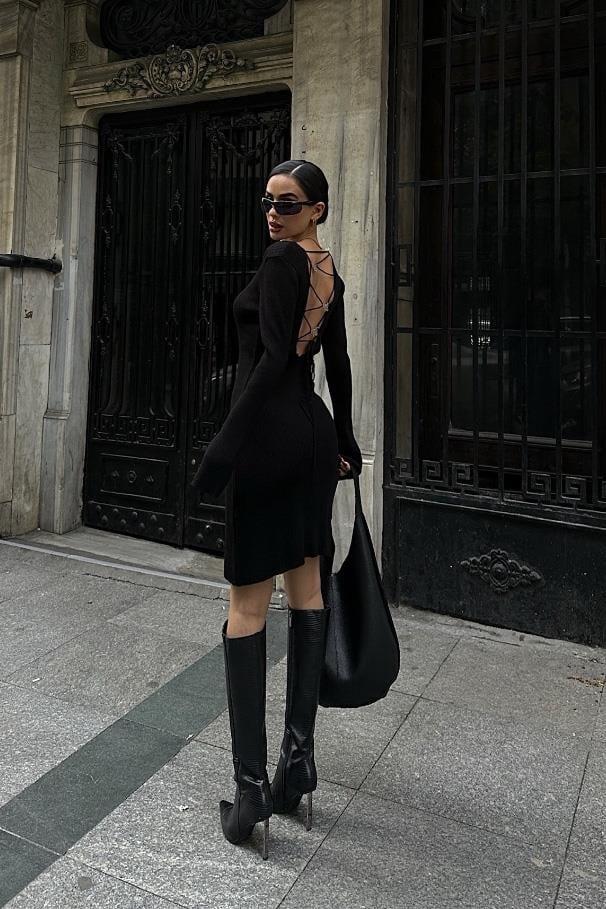 Brigita Sırt Dekolteli Triko Elbise 2532-01 R2-C-K4