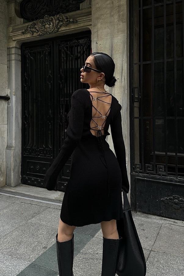 Brigita Sırt Dekolteli Triko Elbise 2532-01 R2-C-K4