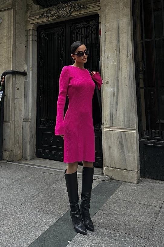 Brigita Sırt Dekolteli Triko Elbise 2532-01 R2-C-K4