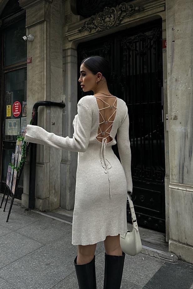 Brigita Sırt Dekolteli Triko Elbise 2532-01 R2-C-K4