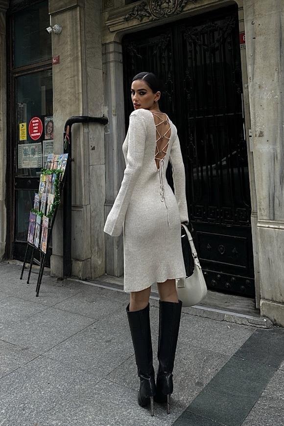 Brigita Sırt Dekolteli Triko Elbise 2532-01 R2-C-K4