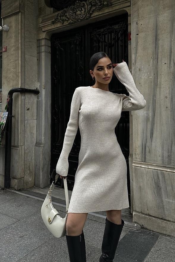 Brigita Sırt Dekolteli Triko Elbise 2532-01 R2-C-K4