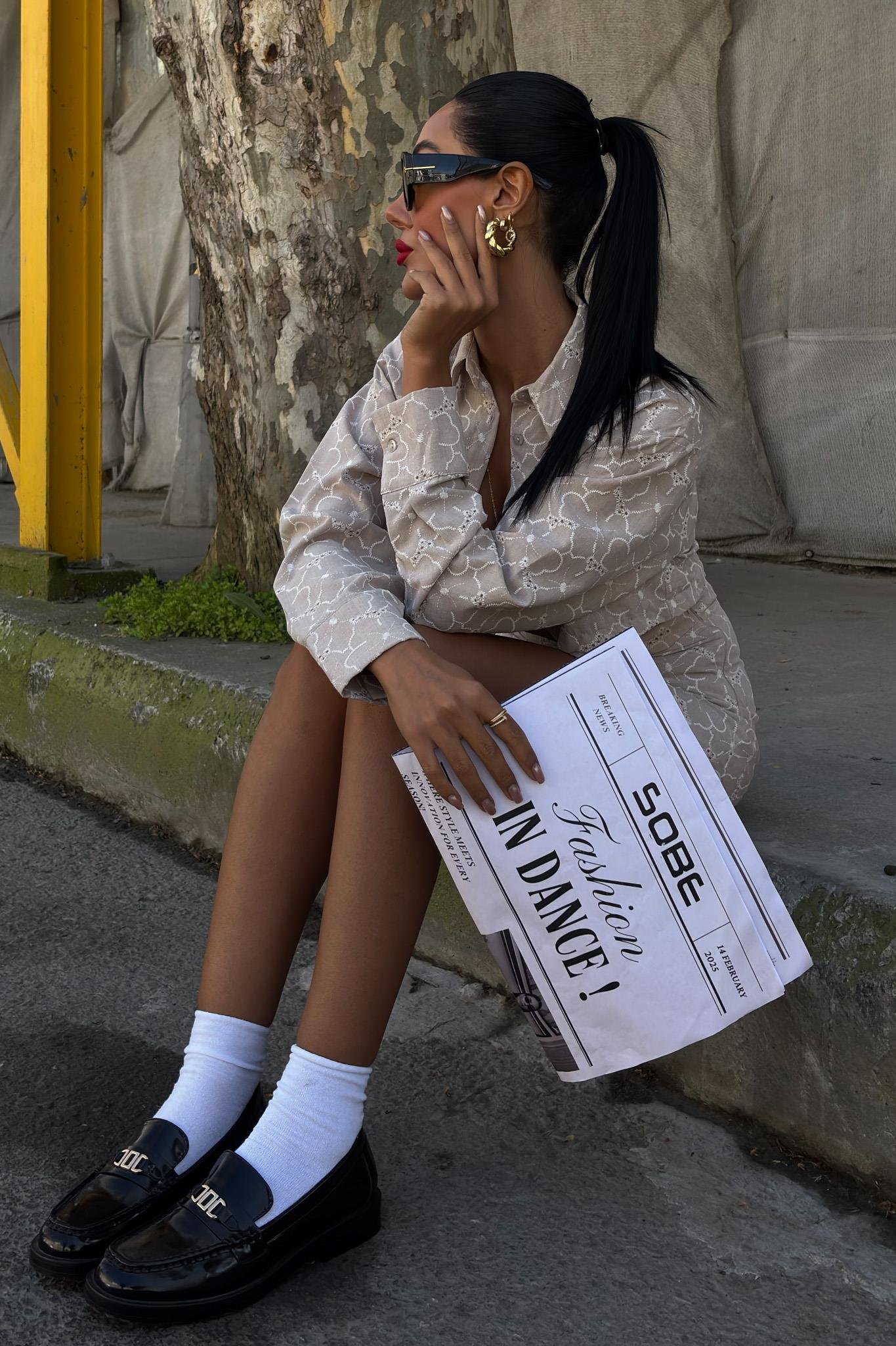 Brode Desenli Şortlu Keten Takım 10125 R9-B-K3