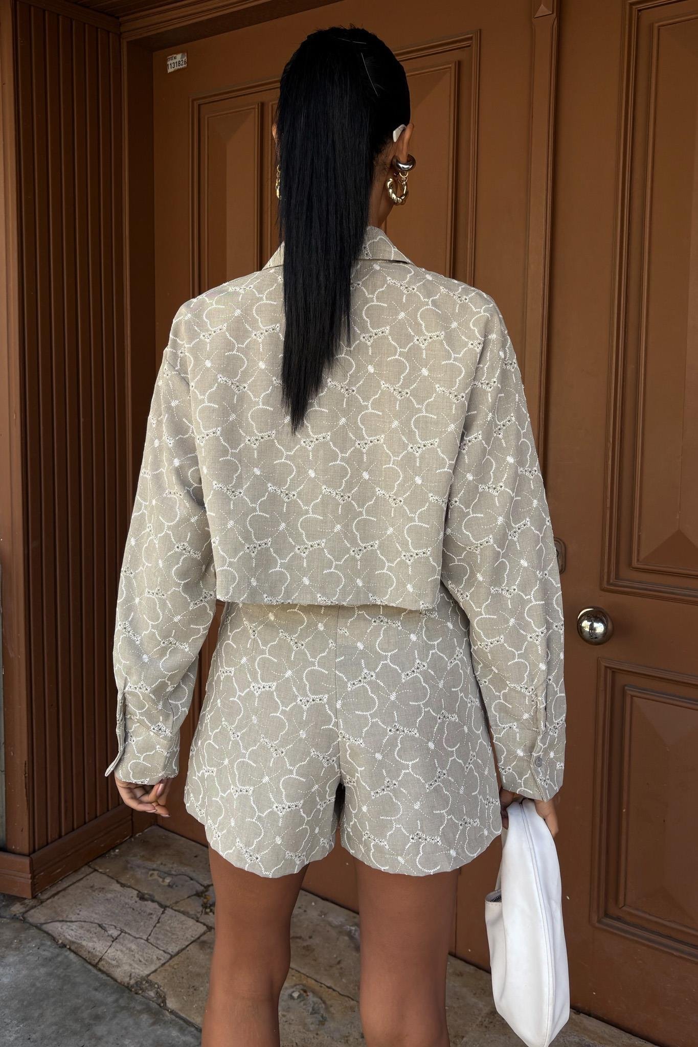 Brode Desenli Şortlu Keten Takım 10125 R9-B-K3