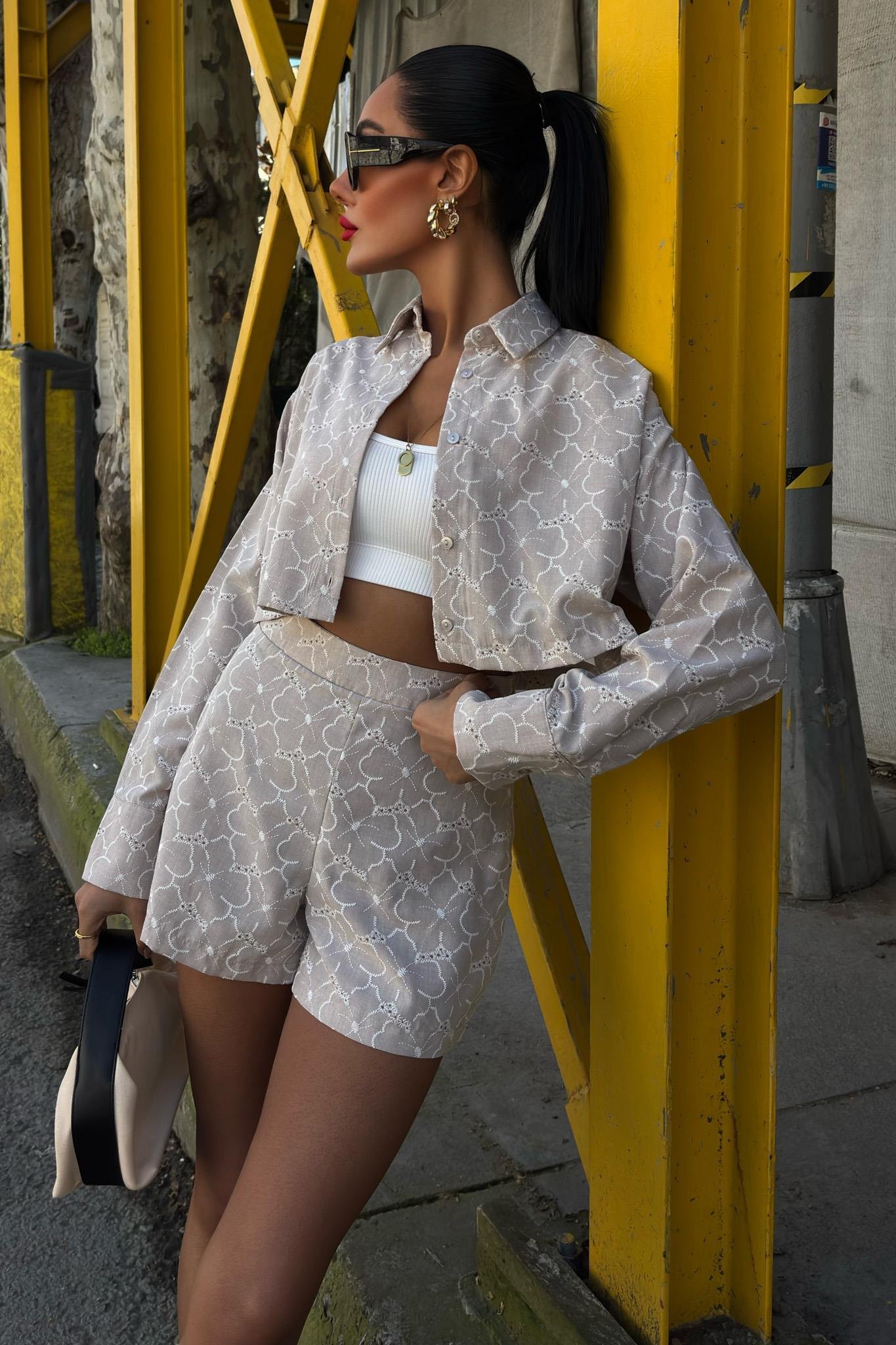 Brode Desenli Şortlu Keten Takım 10125 R9-B-K3