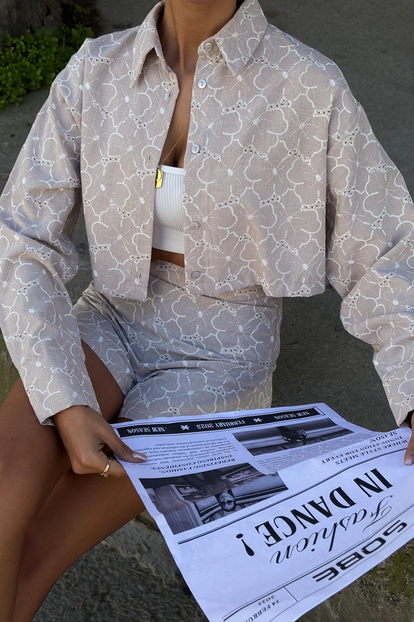 Brode Desenli Şortlu Keten Takım 10125 R9-B-K3