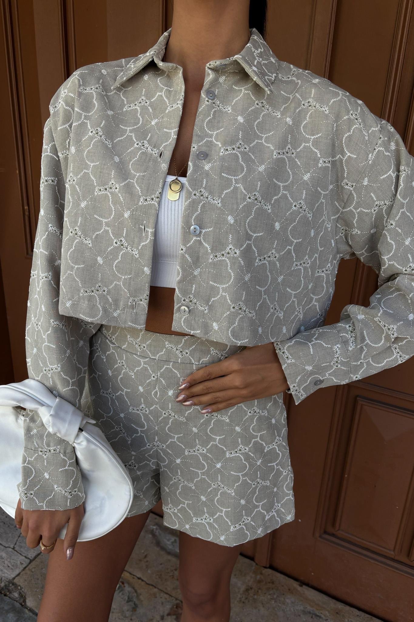 Brode Desenli Şortlu Keten Takım 10125 R9-B-K3