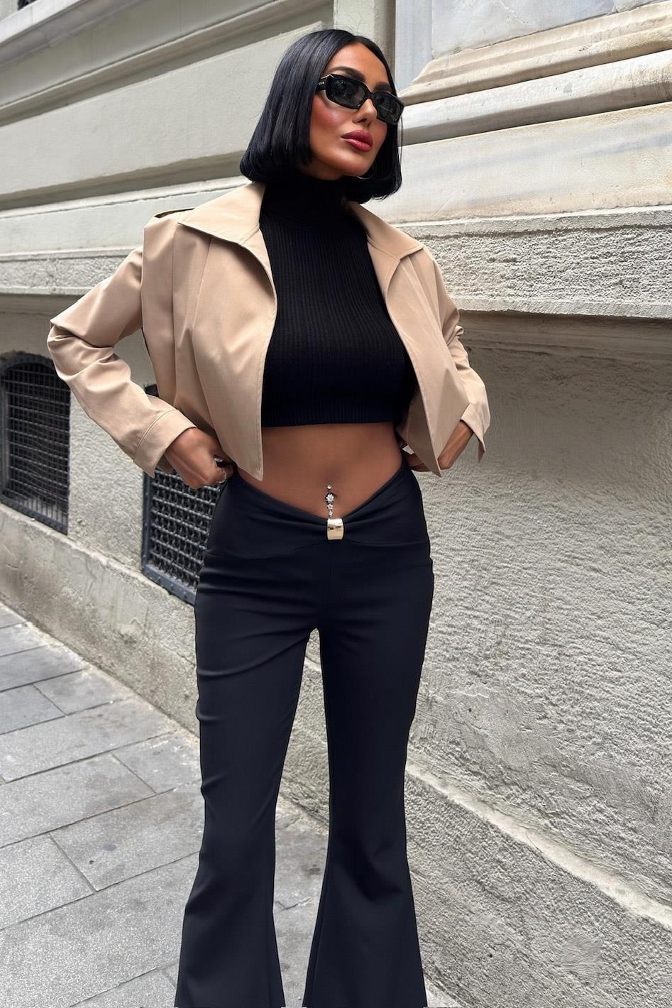 Büzgü ve Toka Detaylı İspanyol Pantolon 0090 R7-C-K5