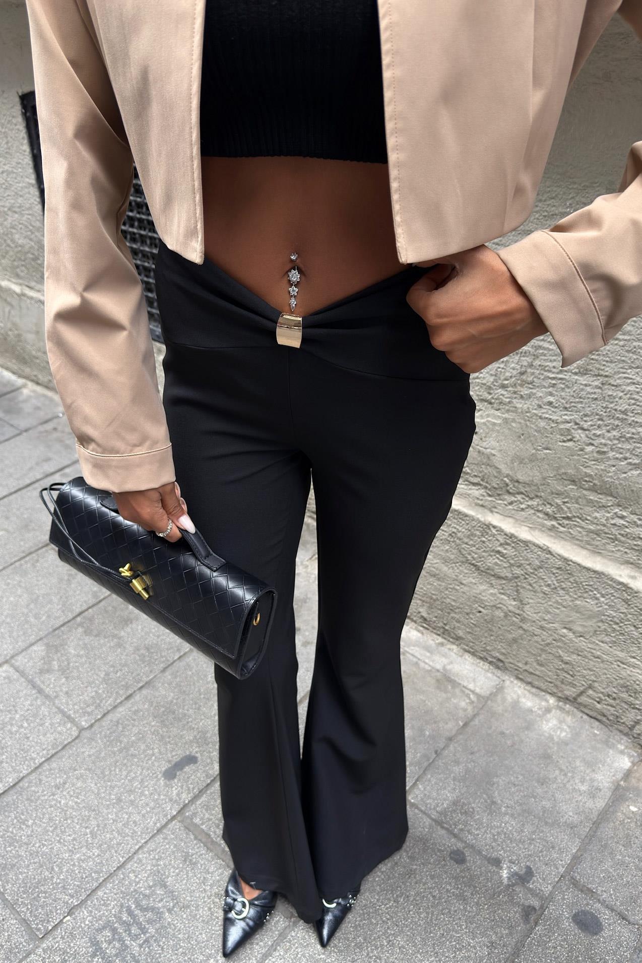 Büzgü ve Toka Detaylı İspanyol Pantolon 0090 R7-C-K5