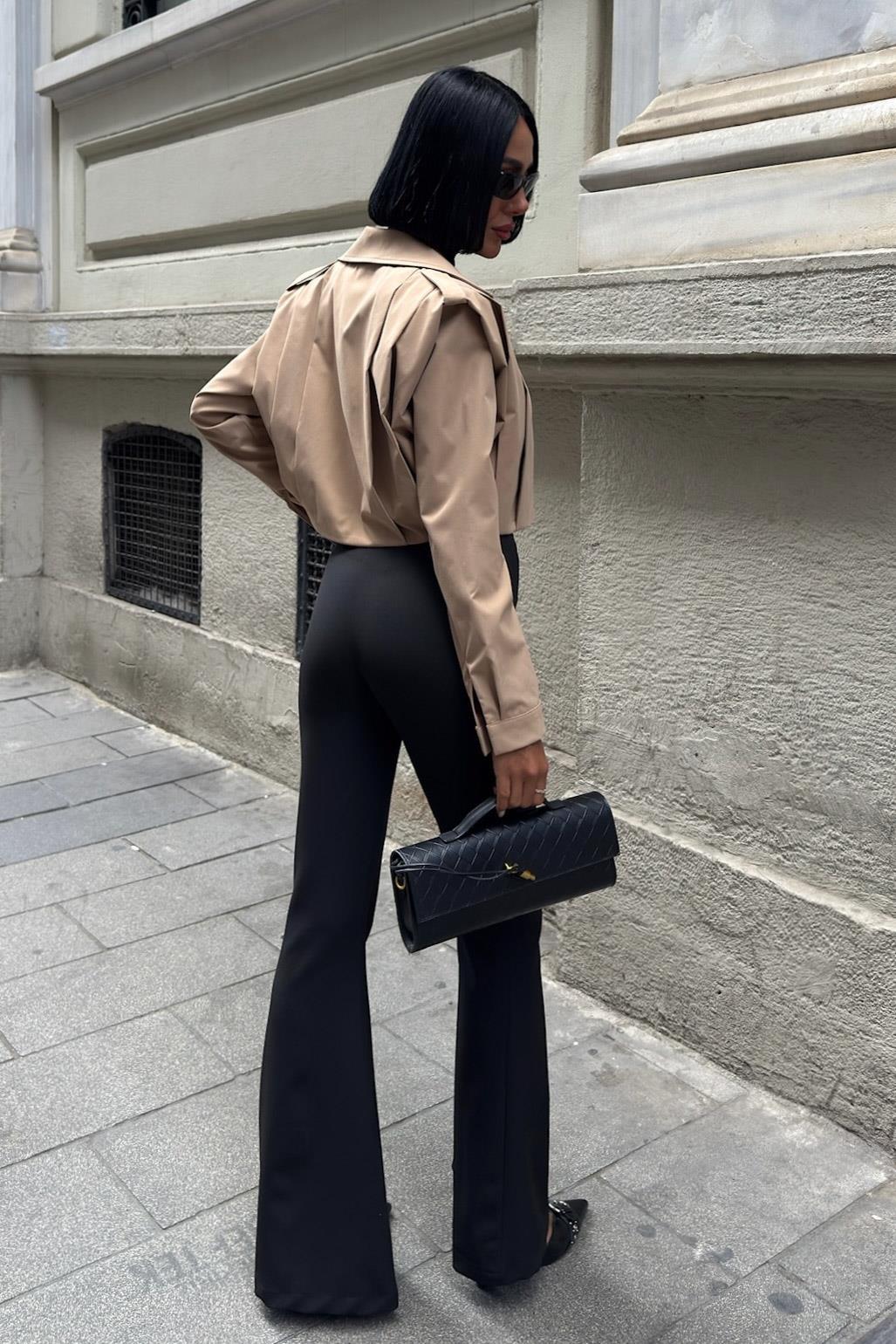 Büzgü ve Toka Detaylı İspanyol Pantolon 0090 R7-C-K5