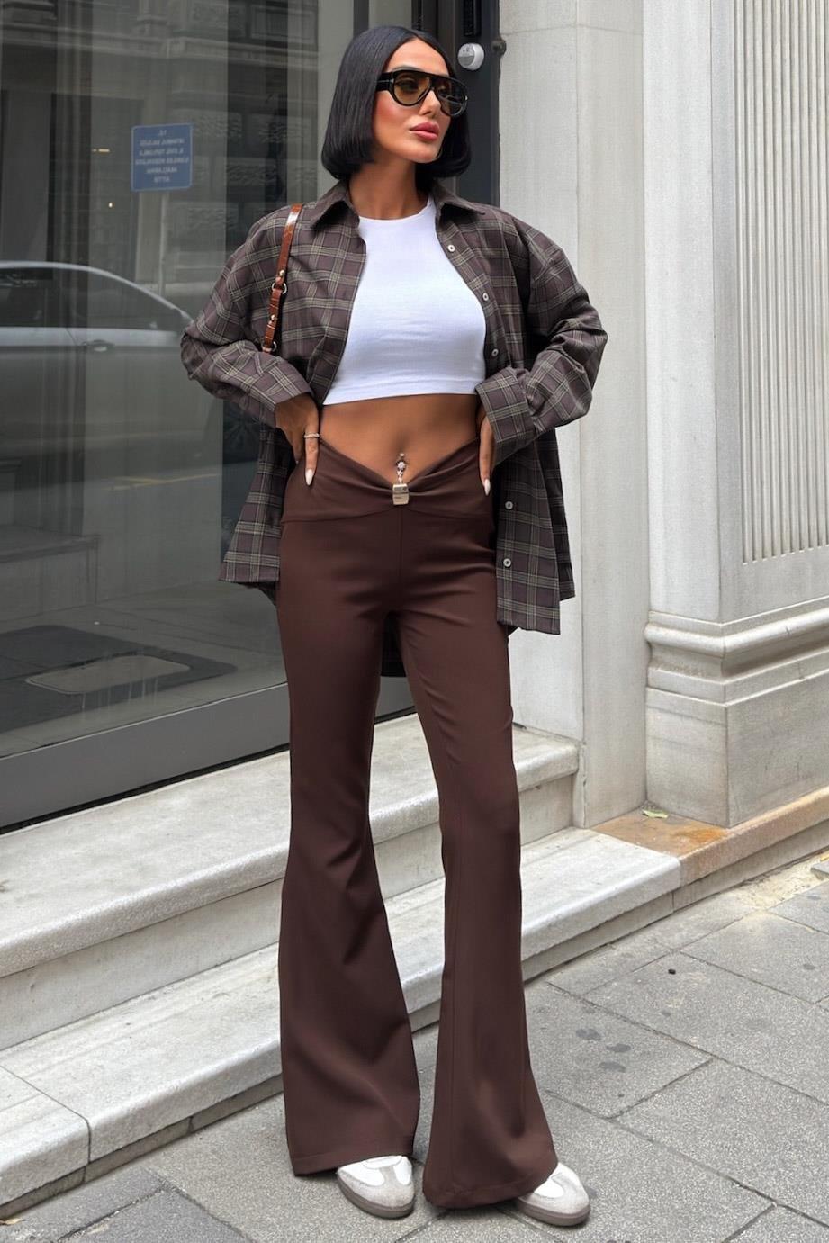 Büzgü ve Toka Detaylı İspanyol Pantolon 0090 R7-C-K5