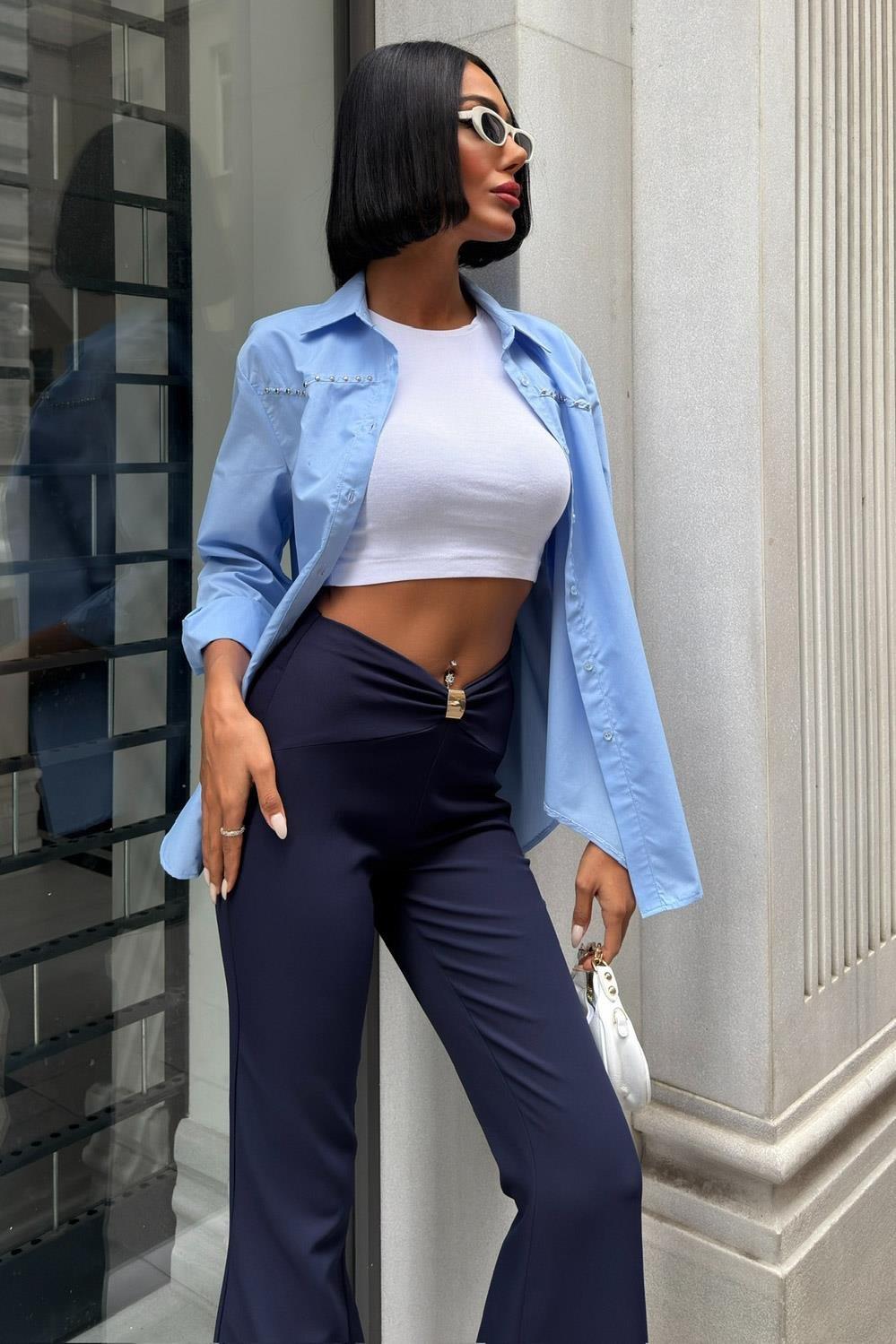 Büzgü ve Toka Detaylı İspanyol Pantolon 0090 R7-C-K5