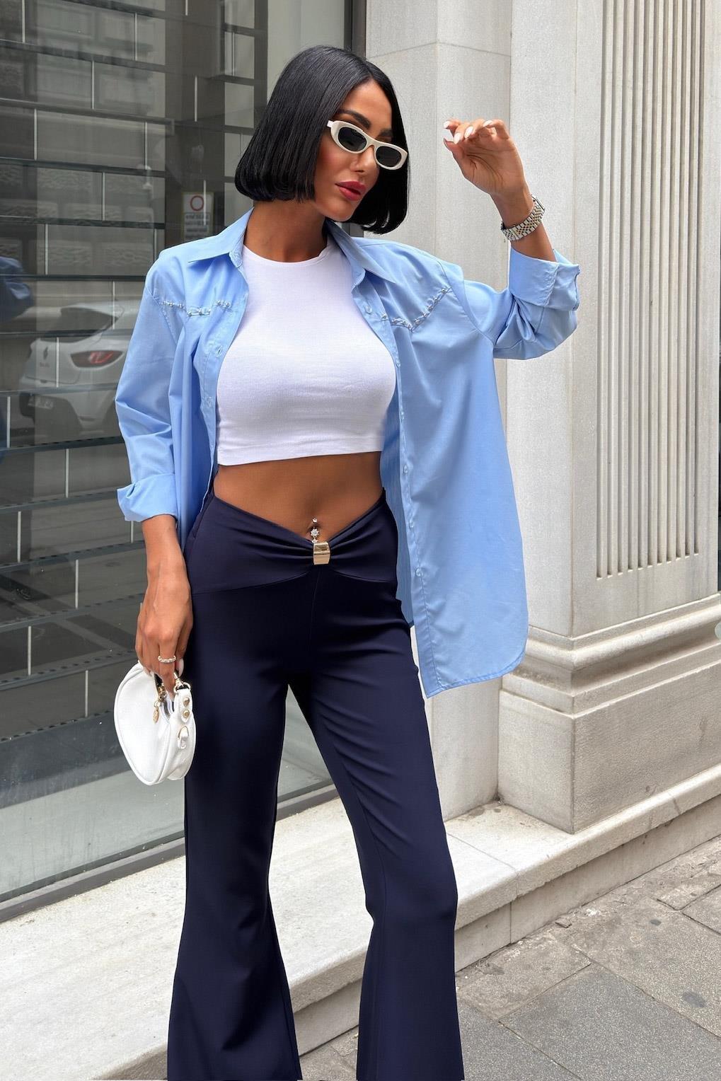 Büzgü ve Toka Detaylı İspanyol Pantolon 0090 R7-C-K5