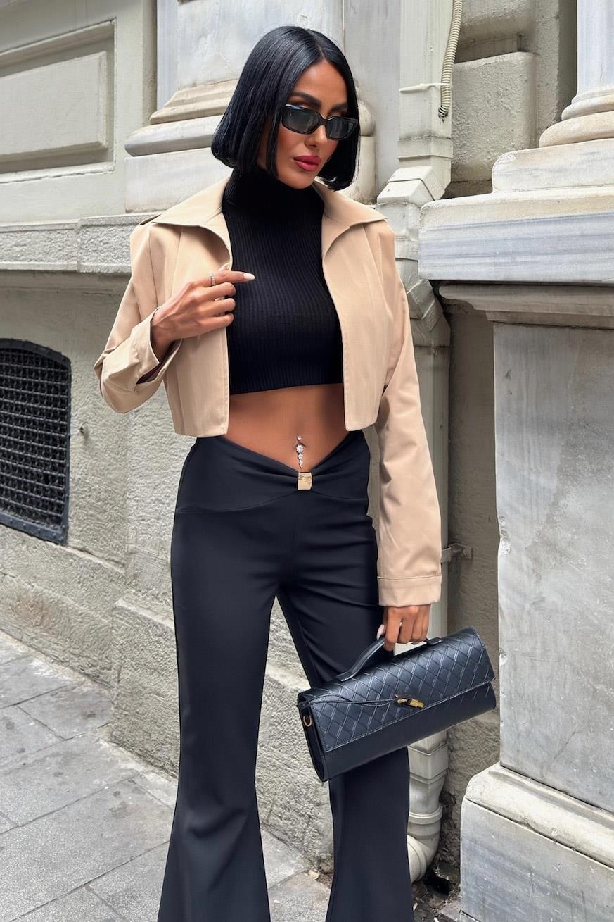 Büzgü ve Toka Detaylı İspanyol Pantolon 0090 R7-C-K5