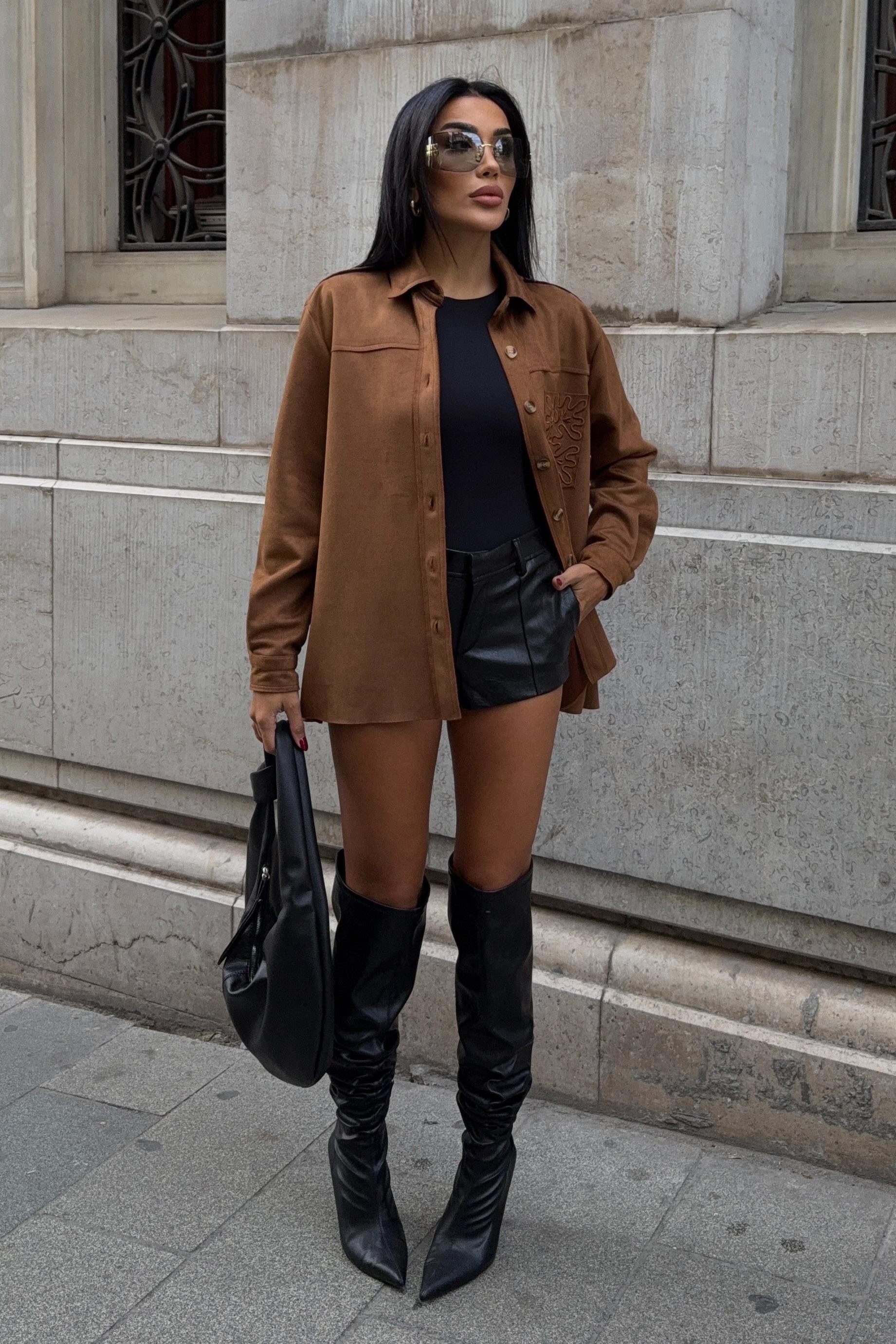 Cebi Nakış Detaylı Süet Gömlek 3484