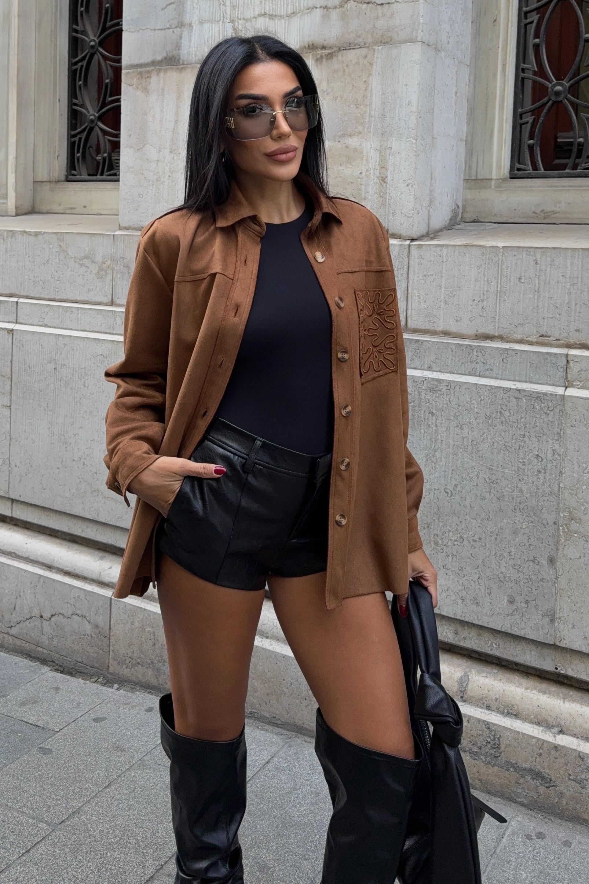 Cebi Nakış Detaylı Süet Gömlek 3484