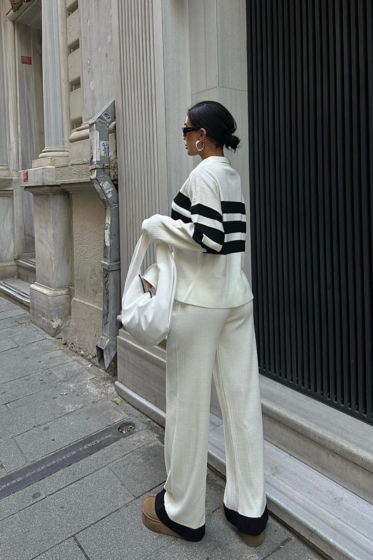 Cerly Çizlili Triko Pantolon Kazak Takım 9977 R4-F-K3