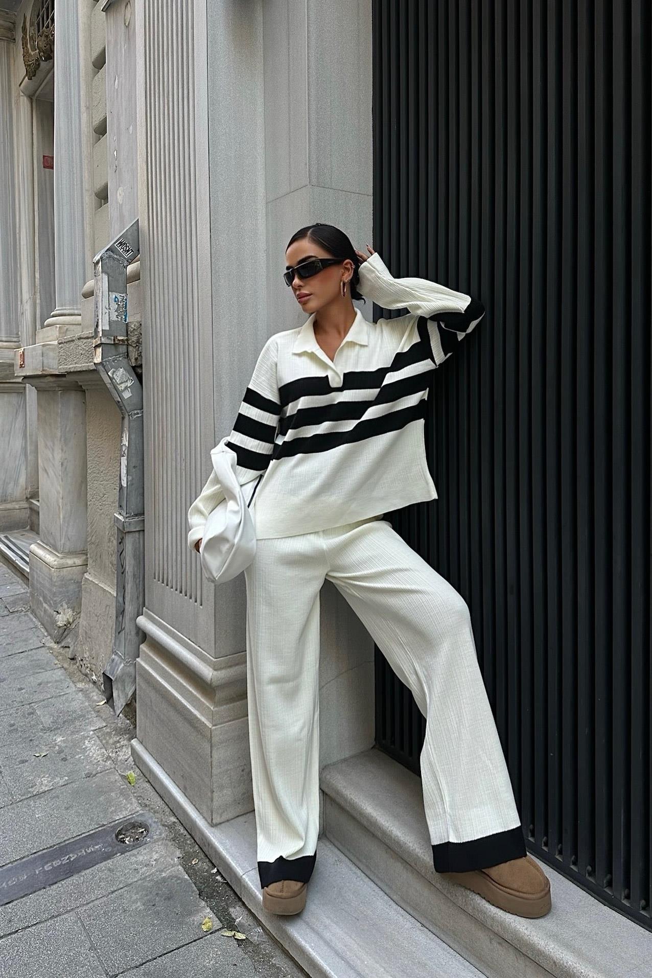 Cerly Çizlili Triko Pantolon Kazak Takım 9977 R4-F-K3