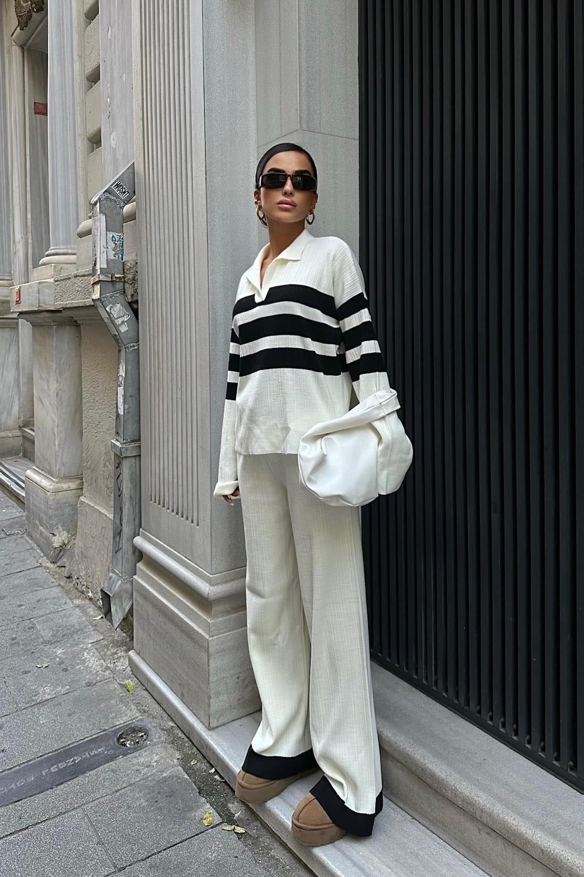 Cerly Çizlili Triko Pantolon Kazak Takım 9977 R4-F-K3