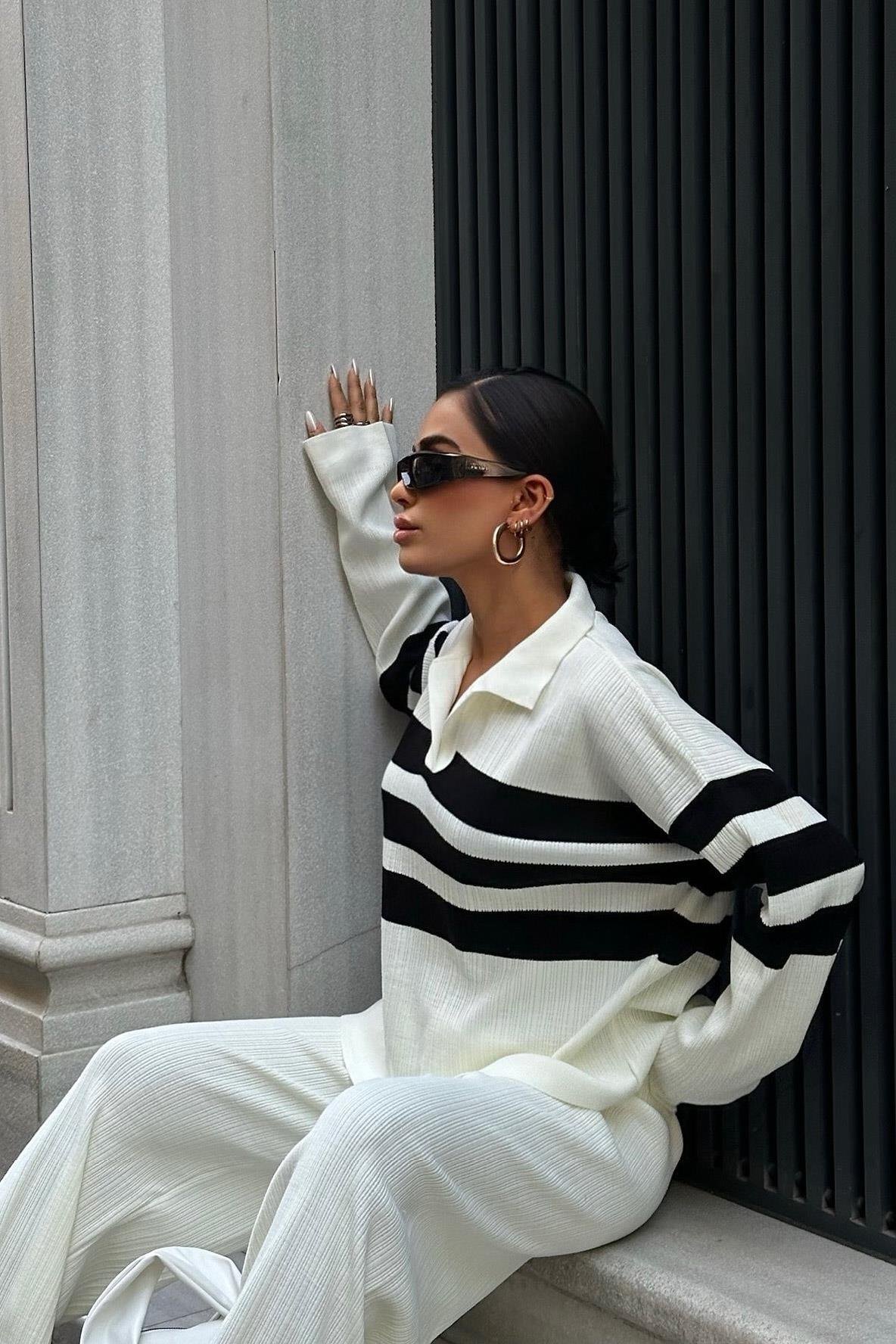 Cerly Çizlili Triko Pantolon Kazak Takım 9977 R4-F-K3