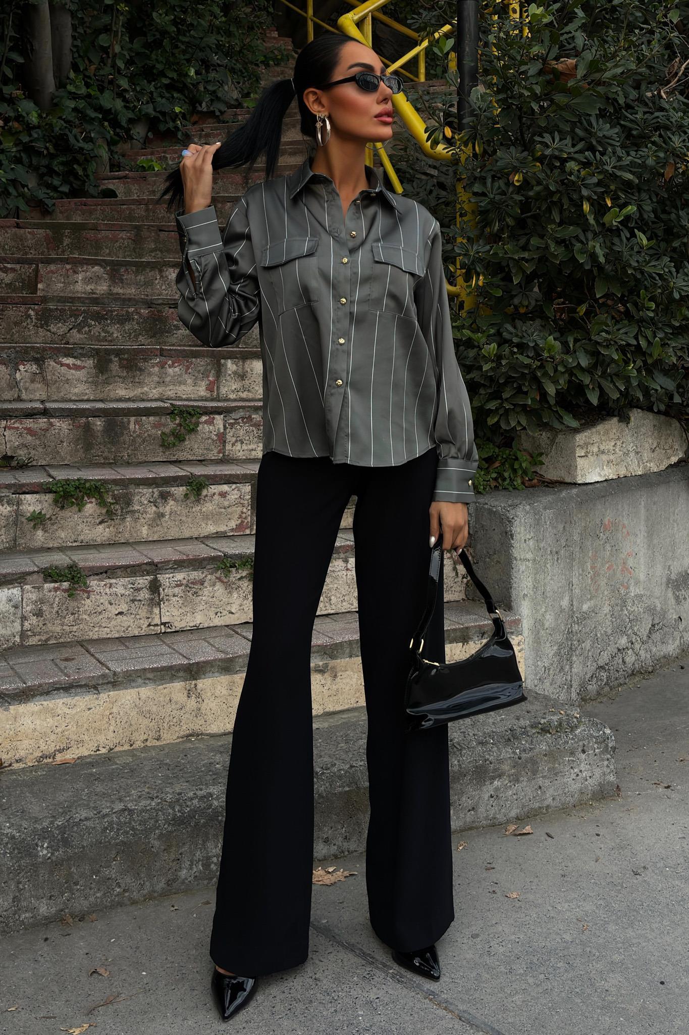 Chanel Saten Premium Çizgili Gömlek 3411 R10-A-K5