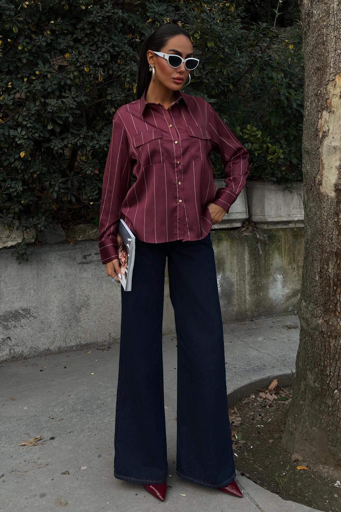 Chanel Saten Premium Çizgili Gömlek 3411 R10-A-K5