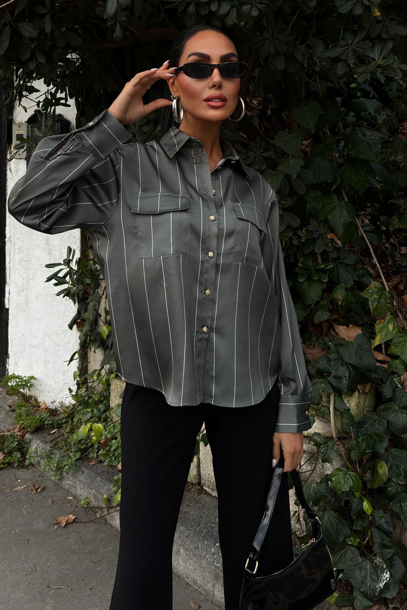 Chanel Saten Premium Çizgili Gömlek 3411 R10-A-K5