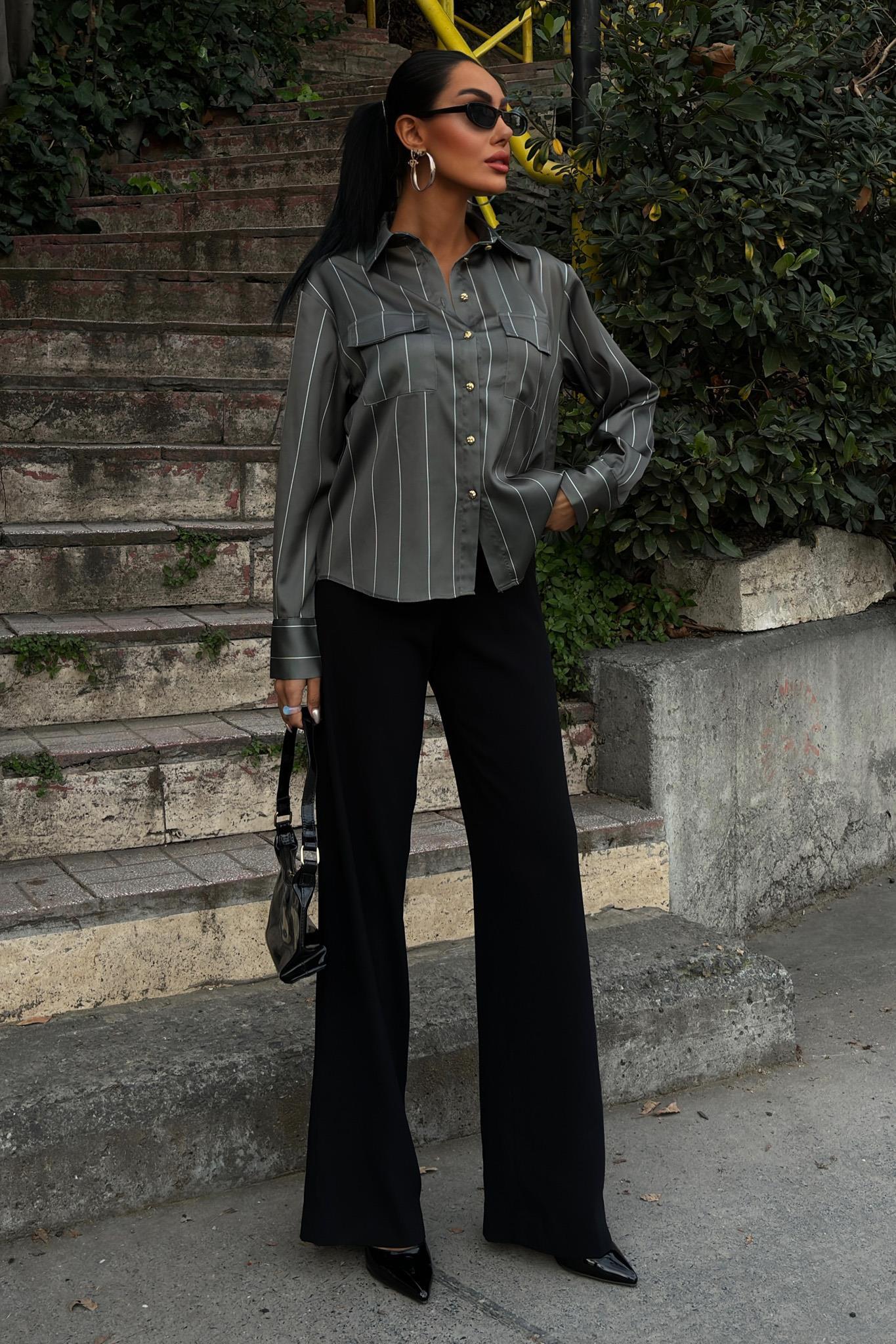 Chanel Saten Premium Çizgili Gömlek 3411 R10-A-K5