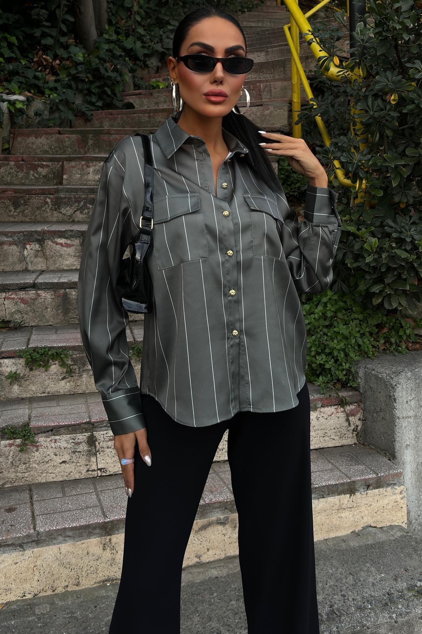 Chanel Saten Premium Çizgili Gömlek 3411 R10-A-K5