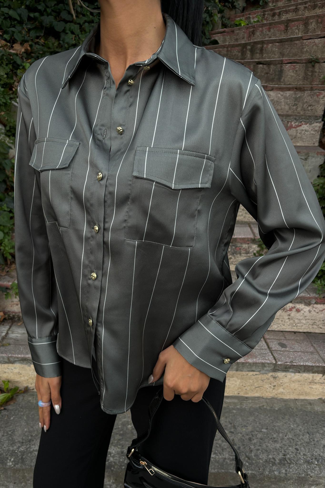 Chanel Saten Premium Çizgili Gömlek 3411 R10-A-K5