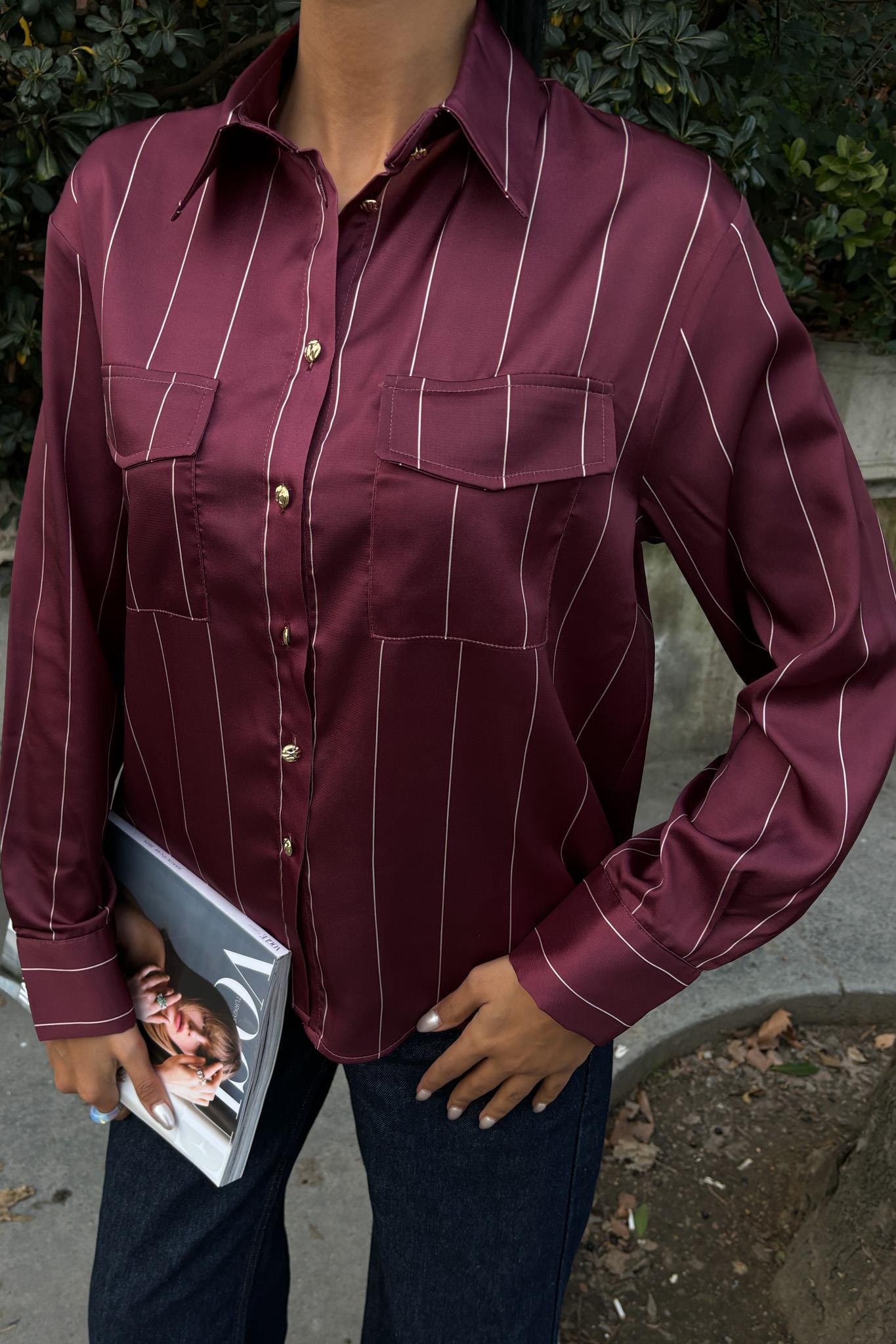 Chanel Saten Premium Çizgili Gömlek 3411 R10-A-K5